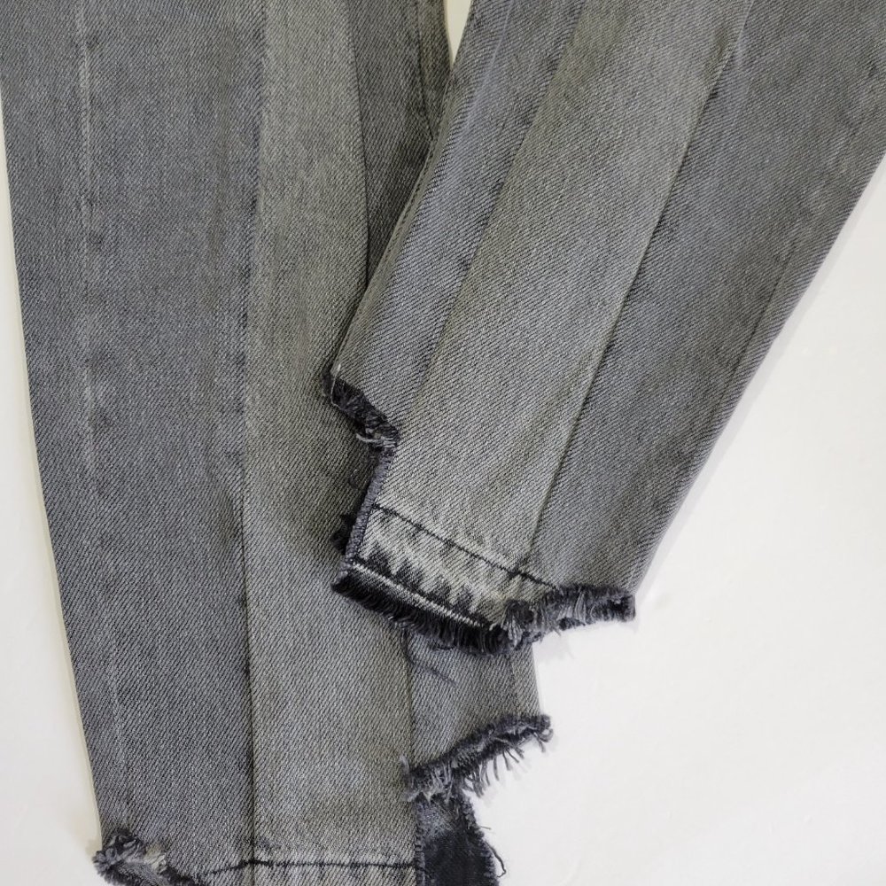 Frame Denim Nouveau Le Mix High Rise Cropped Raw Hem Ash Grey Distressed - Picture 13 of 16